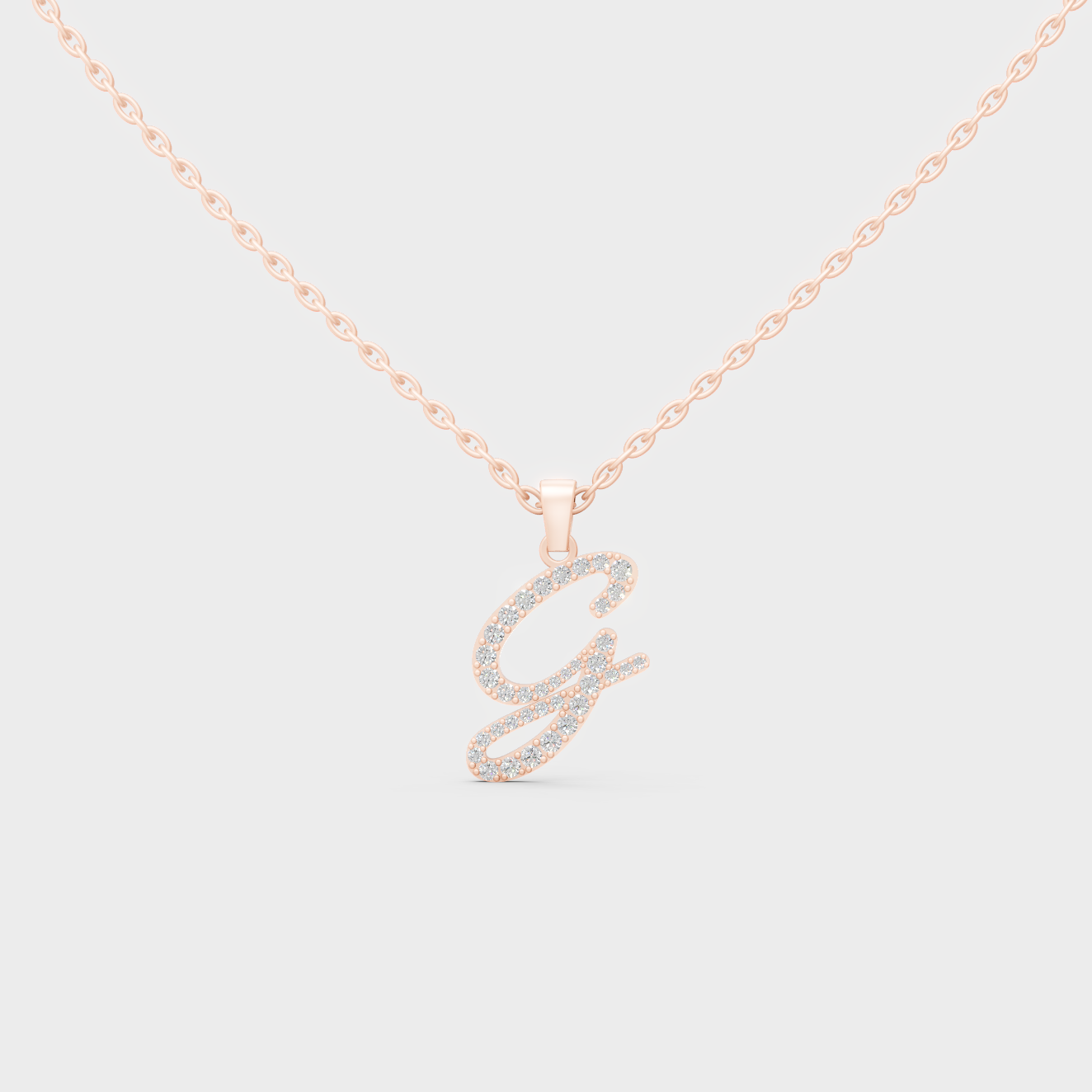 Romantic Rose Gold "G" Alphabet Lab Grown Diamond Pendant and Dainty Cable Chain